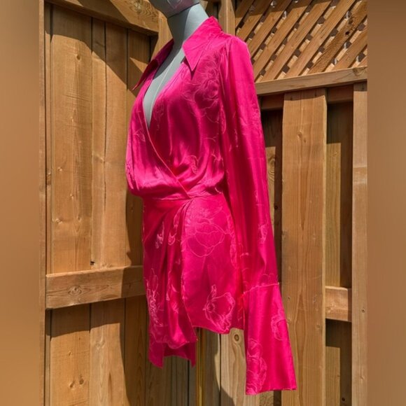 🆕 RAT & BOA 🧿 NWOT Paloma Pink Floral Satin Long Sleeve Mini Dress, Sz XS - Picture 9 of 15